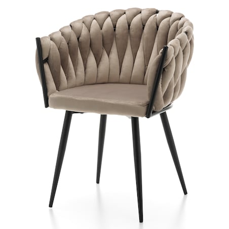 Krzesło tapicerowane plecione glamour salon welurowe LATINA ciemnobeżowa