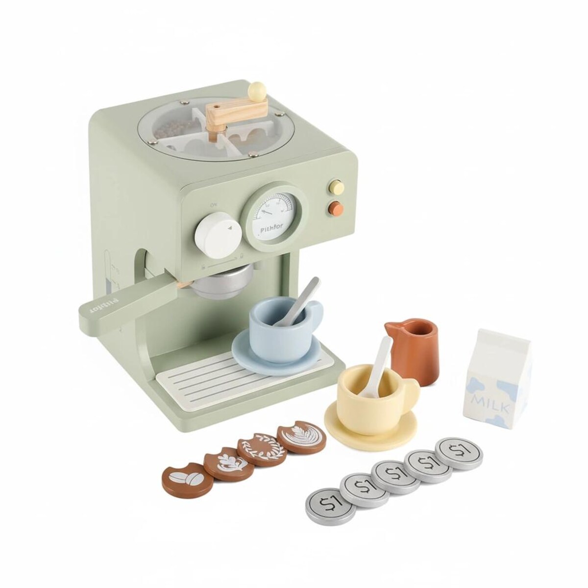 Drewniany Ekspres do Kawy MeCoffee dla dzieci – zestaw Baristy z akcesoriami