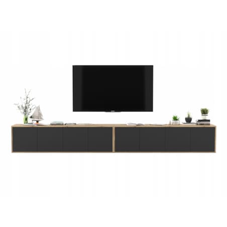 Wisząca Szafka RTV Loft Komoda RTV Dąb Wotan Czarny MAT 300 cm