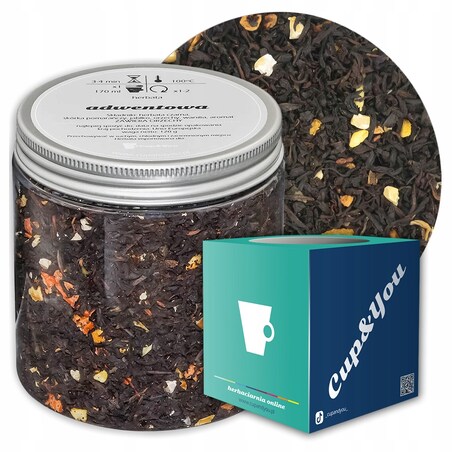Herbata czarna ADWENTOWA o smaku pomarańczy z cynamonem i przypraw PREMIUM - herbata liściasta sypana mieszanka napar susz - gotowa na prezent upominek