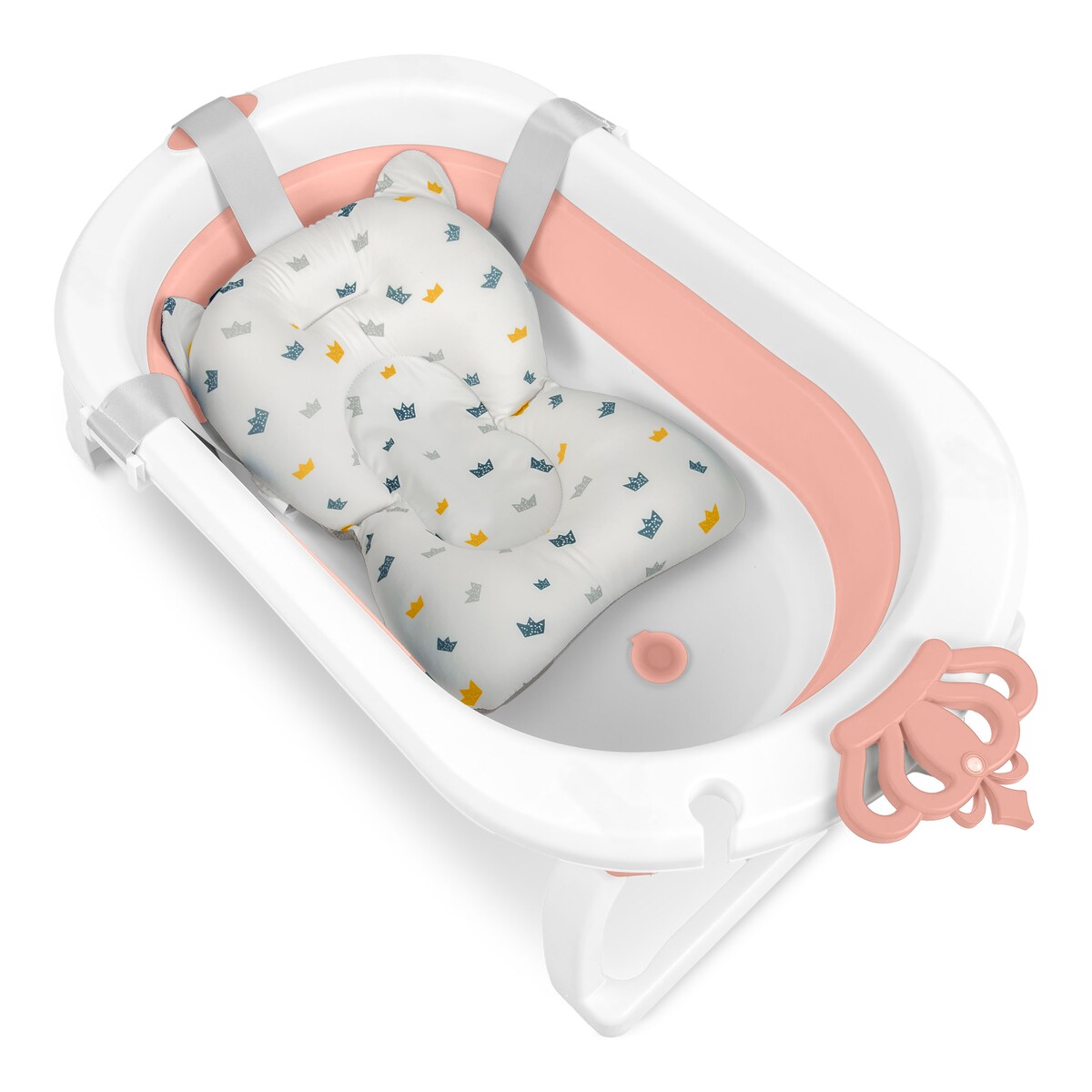 Wanienka składana dla dziecka niemowląt silikonowa z poduszką Ricokids biało-różowa