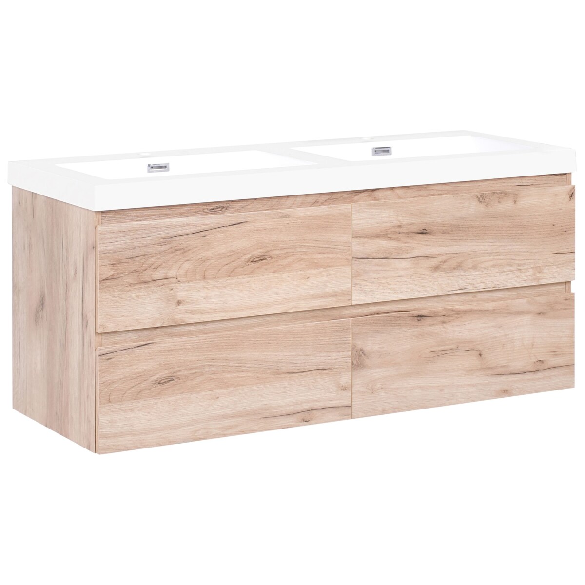 Szafka łazienkowa wisząca z podwójną umywalką RANCO 120 cm 52 cm Jasnobrązowy