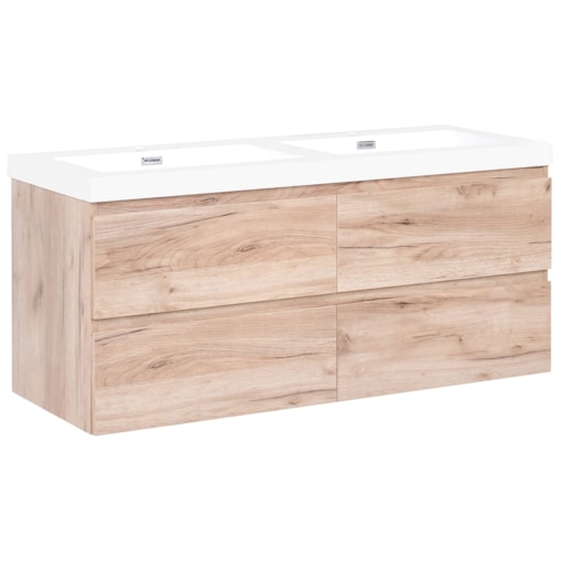 Szafka łazienkowa wisząca z podwójną umywalką RANCO 120 cm 52 cm Jasnobrązowy