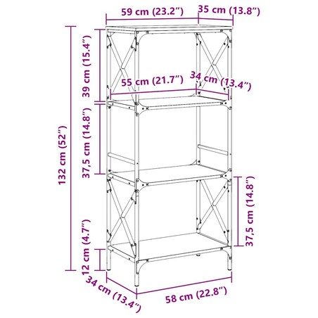 vidaXL 4-poziomowy regał na książki, czarny, 59x35x132 cm