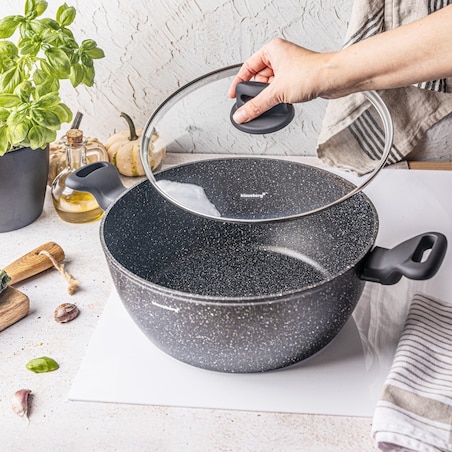 Garnek z powłoką marmurową czarny indukcja gaz 28cm 5.7L KLAUSBERG