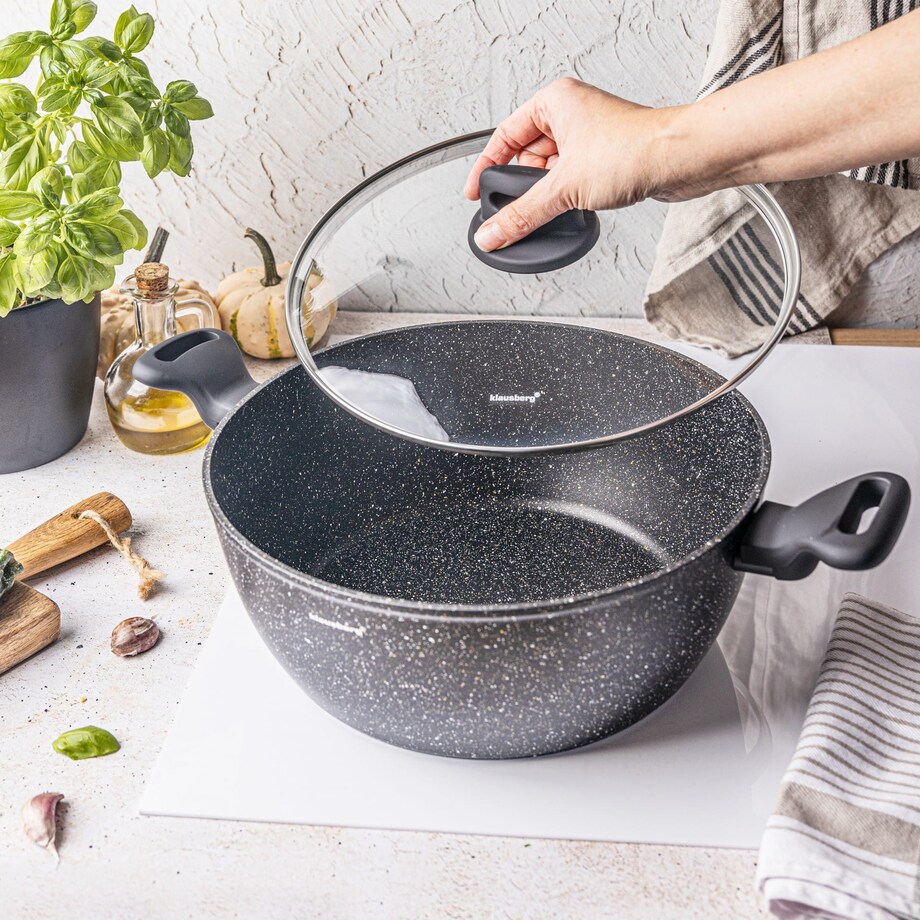 Garnek z powłoką marmurową czarny indukcja gaz 28cm 5.7L KLAUSBERG