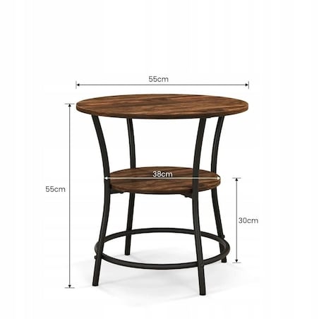 Stolik kawowy industrialny okrągły z półką brąz loft 55 cm