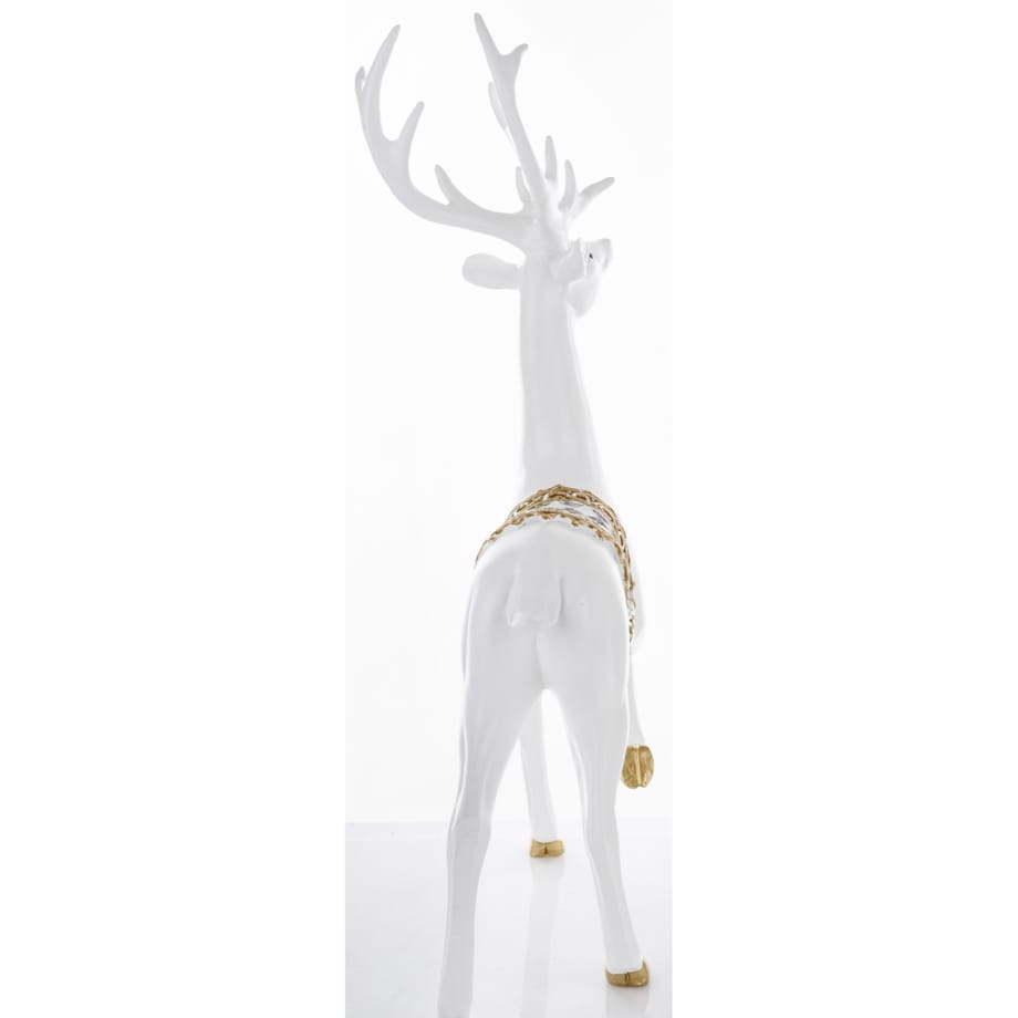 Figurka - spacer białego jelenia 46x28x14 cm BOLLERO-3 z czaprakiem w szachownicę
