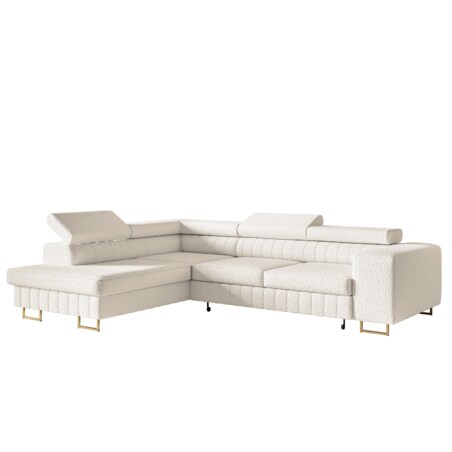 Narożnik NOLA do salonu, na złotych nogach-lewostronny-Catch Me 01- mleczny