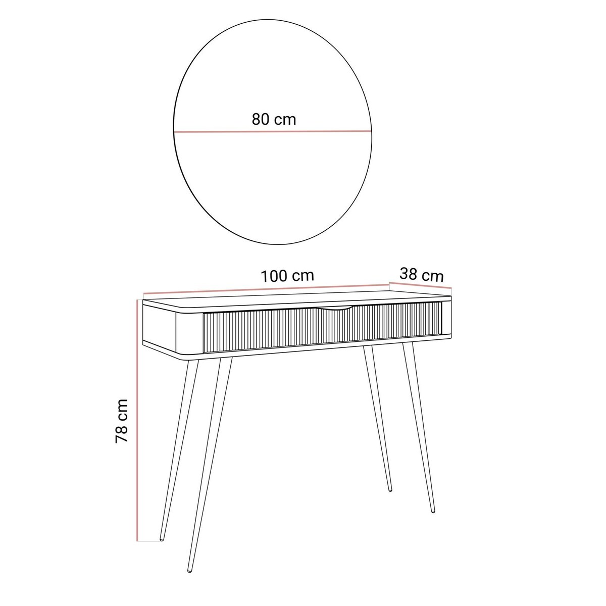 Toaletka SCARLETT z okrągłym lustrem z oświetleniem LED, beżowa