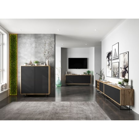 Komoda Loft Szafka RTV Loft Dąb Wotan Czarny MAT 113 cm