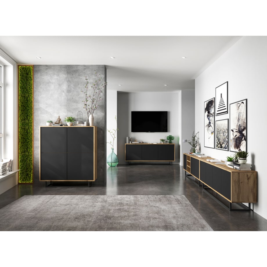 Komoda Loft Szafka RTV Loft Dąb Wotan Czarny MAT 113 cm