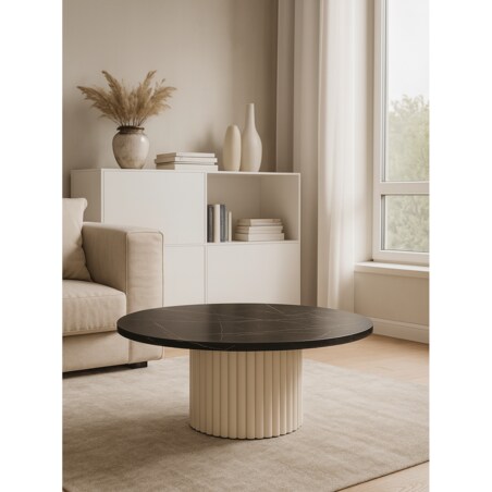 Stolik kawowy Riko średnica blatu 90cm-czarny marmu, kaszmirowa podstawa