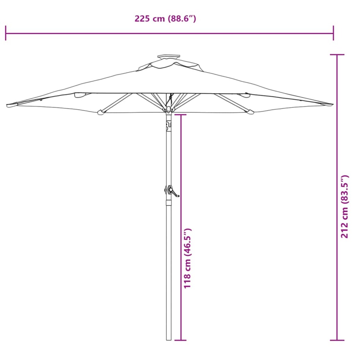 vidaXL Parasol ogrodowy na stalowym słupku, czarny, 225x225x212 cm