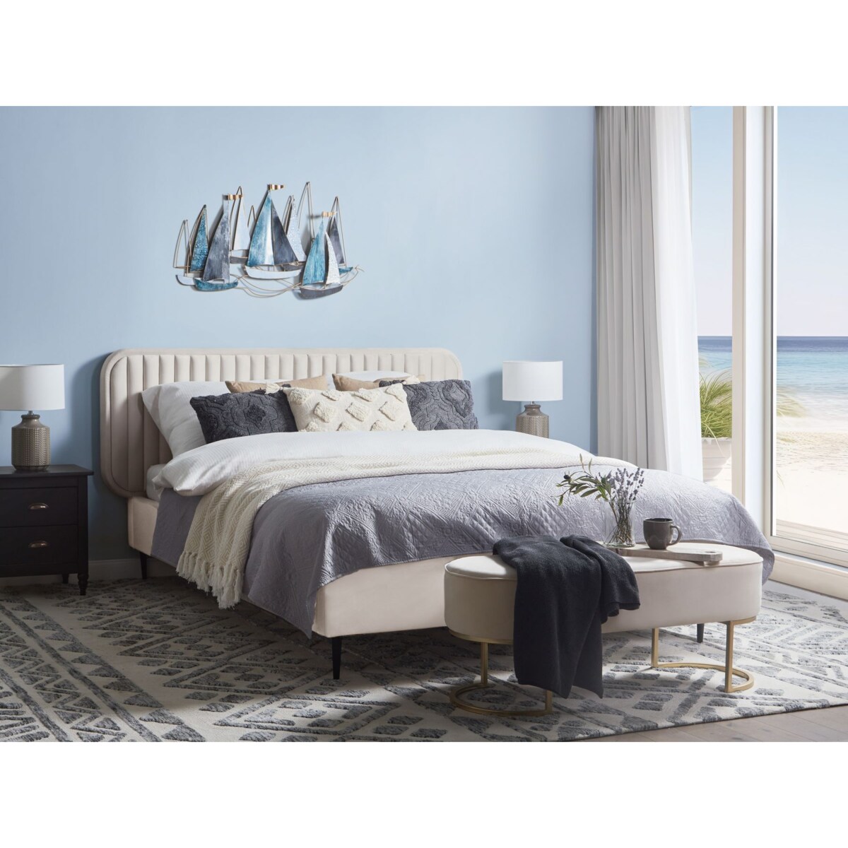 Łóżko welurowe 140 x 200 cm beżowe BRIN