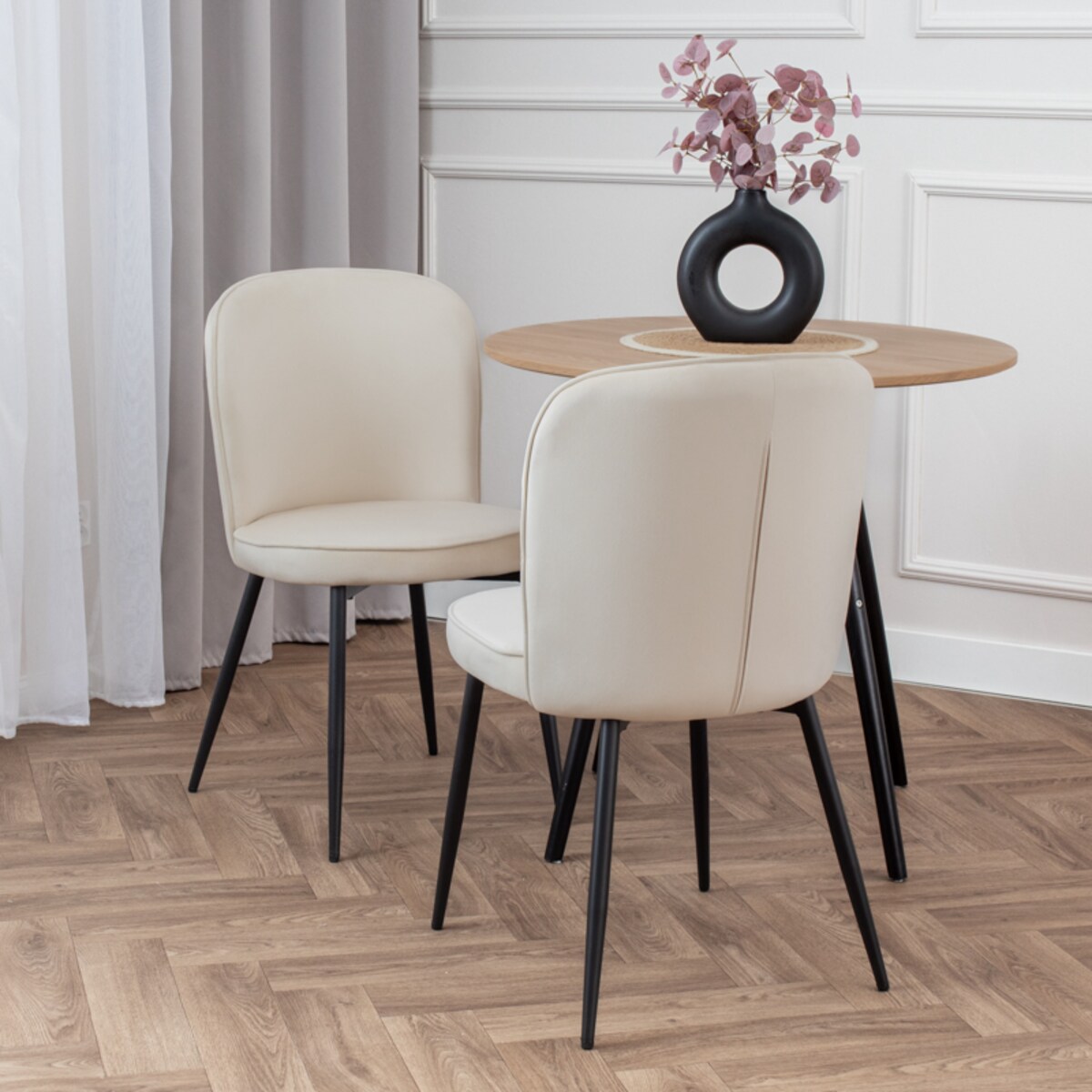 Krzesło tapicerowane do salonu jadalni welurowe beżowe wygodne velvet