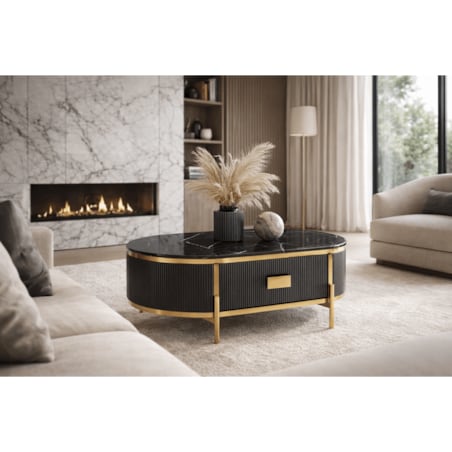 Grafitowy stolik kawowy glamour Omega ryflowany 124x71x48