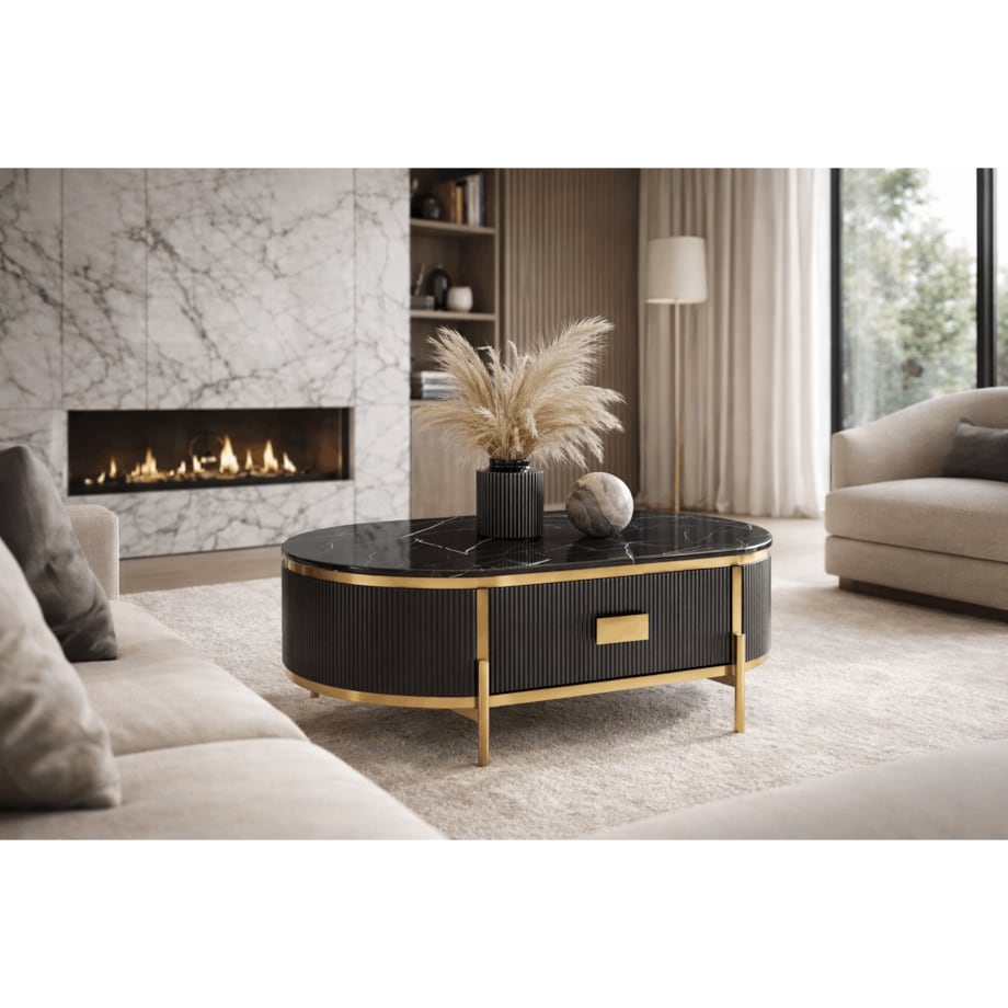 Grafitowy stolik kawowy glamour Omega ryflowany 124x71x48