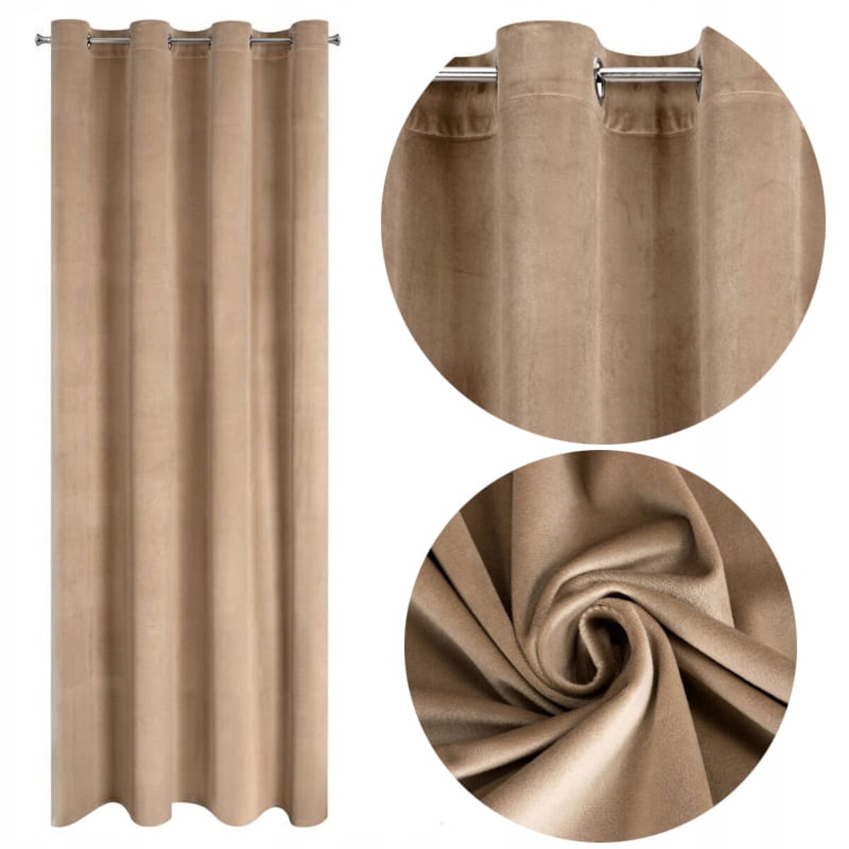 Zasłona Welurowa Velvet Przelotki 140 x 250 Beżowa Welur Aksamitna miękka