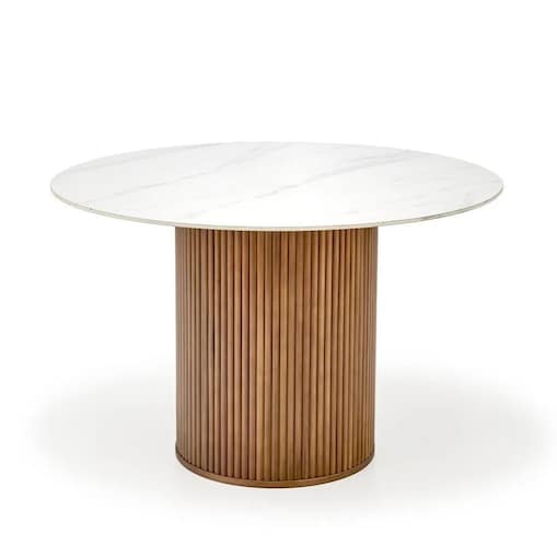 Stół okrągły BRUNO 120x120 biały marmur/orzech