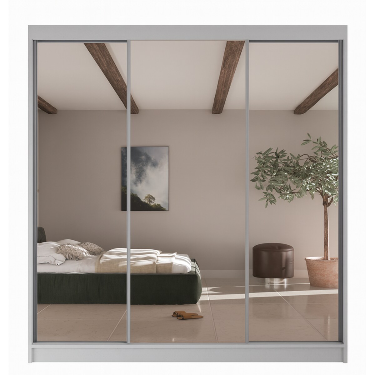 Szafa przesuwna Homla V200 z lustrem na frontach, do przedpokoju- biała