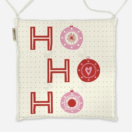 Poduszka świąteczna na krzesło - HO HO HO - bombki - beżowe tło