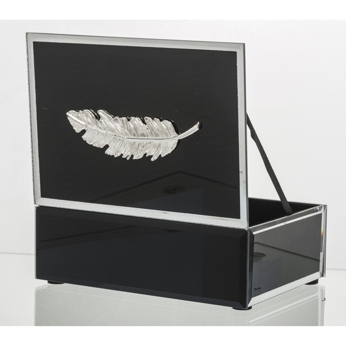 Szkatułka szklana na biżuterię 16x12x6 cm Srebrny Liść