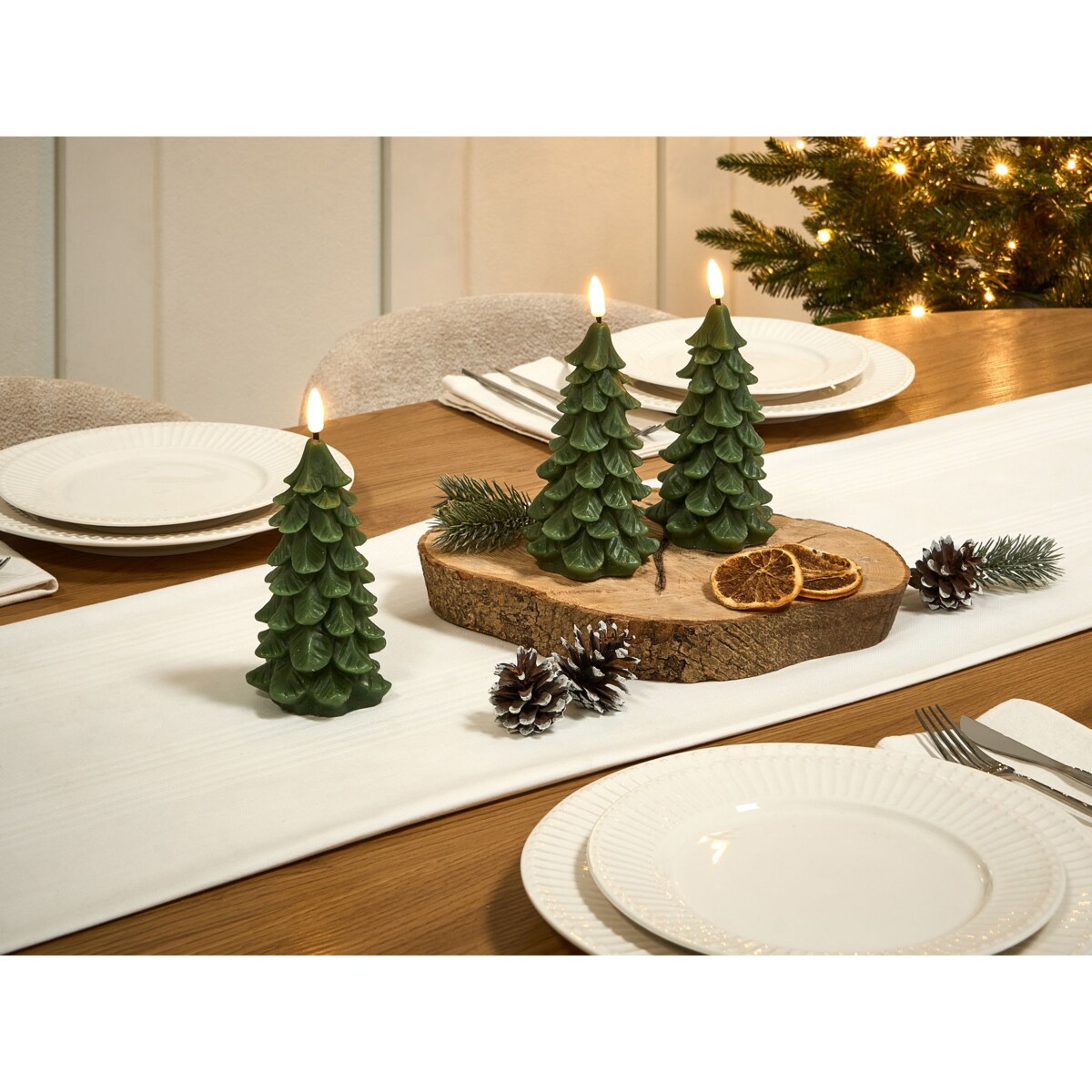 Zestaw 3 świec LED VELOURA Choinka 16 cm Zielony