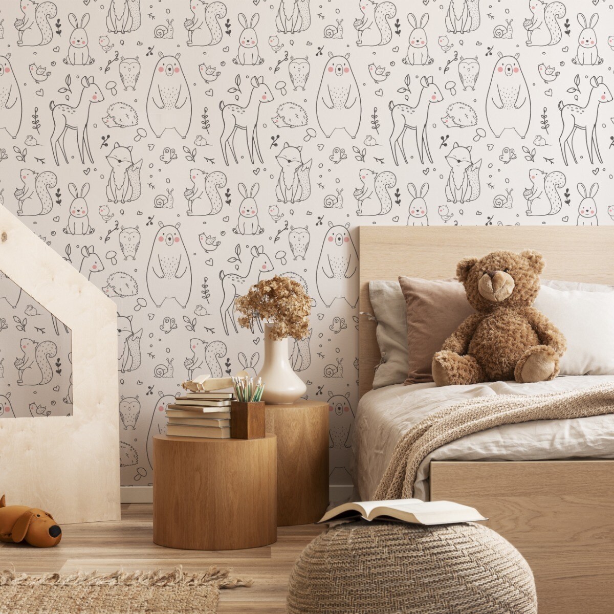 Tapeta Dla Dzieci ZWIERZĄTKA LEŚNE Listki