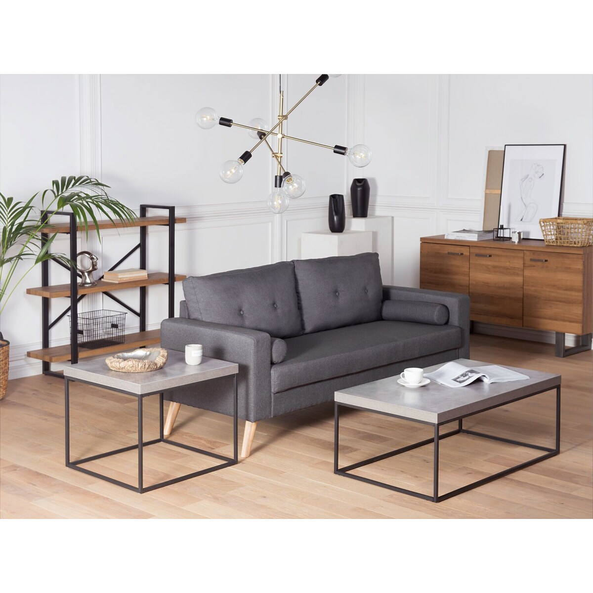 Stolik kawowy imitacja betonu z czarnym DELANO