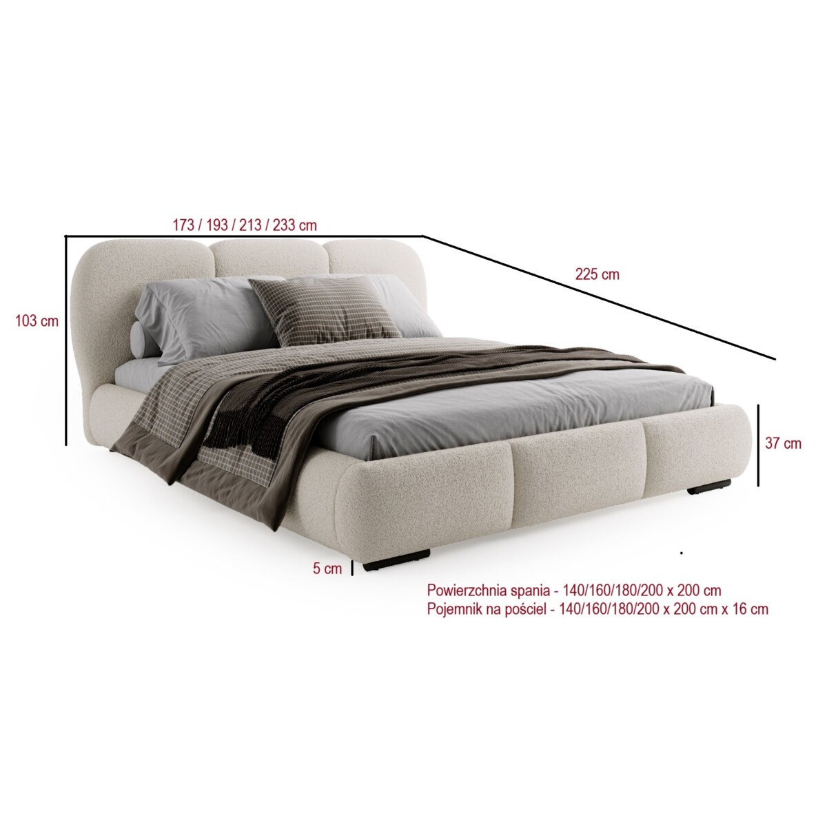 Łóżko tapicerowane 160x200 ROZA z pojemnikiem na pościel ceglaste