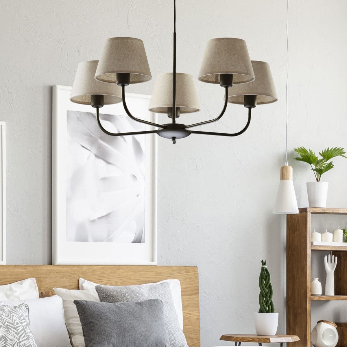 Abażurowy żyrandol Chicago 3989 TK Lighting wielopunktowy lniany