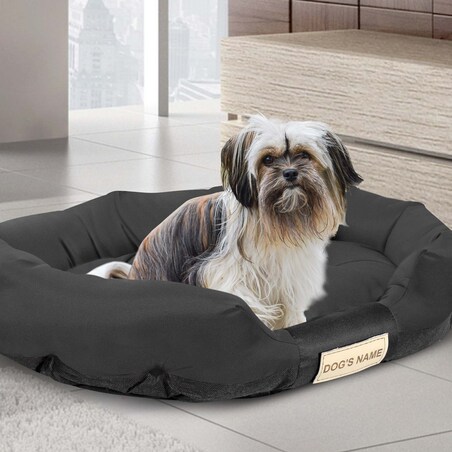 Legowisko Dla Psa 80X60 Cm Z Miejscem Na Imię Wodoodporne Owalne Wygodne Czarne
