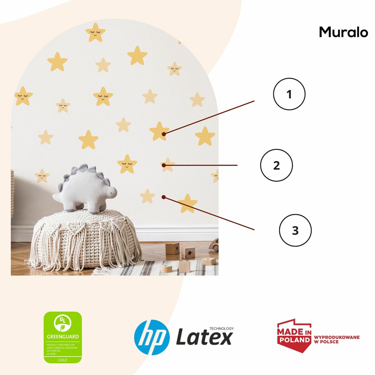 Naklejki Ścienne Żółte GWIAZDY Gwiazdeczki Dla Dzieci Styl Boho ZESTAW 60x30cm