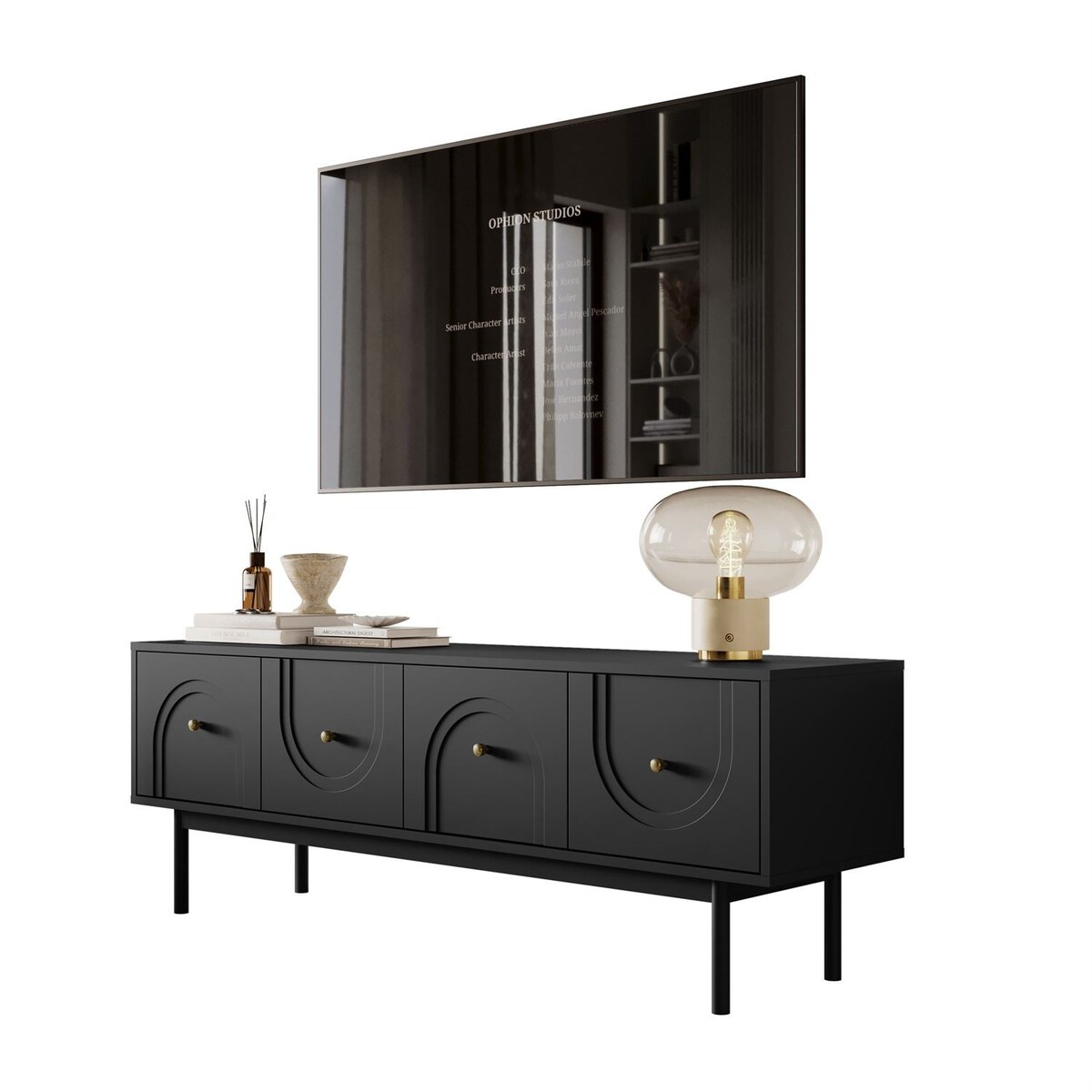 Szafka RTV LIBERTY na drewnianych nóżkach, czarna