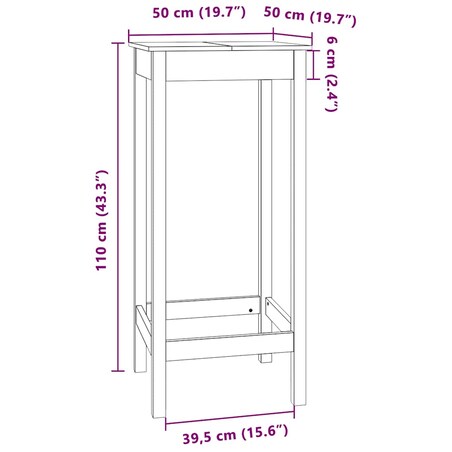 vidaXL Stolik barowy, biały, 50x50x110 cm, lite drewno sosnowe