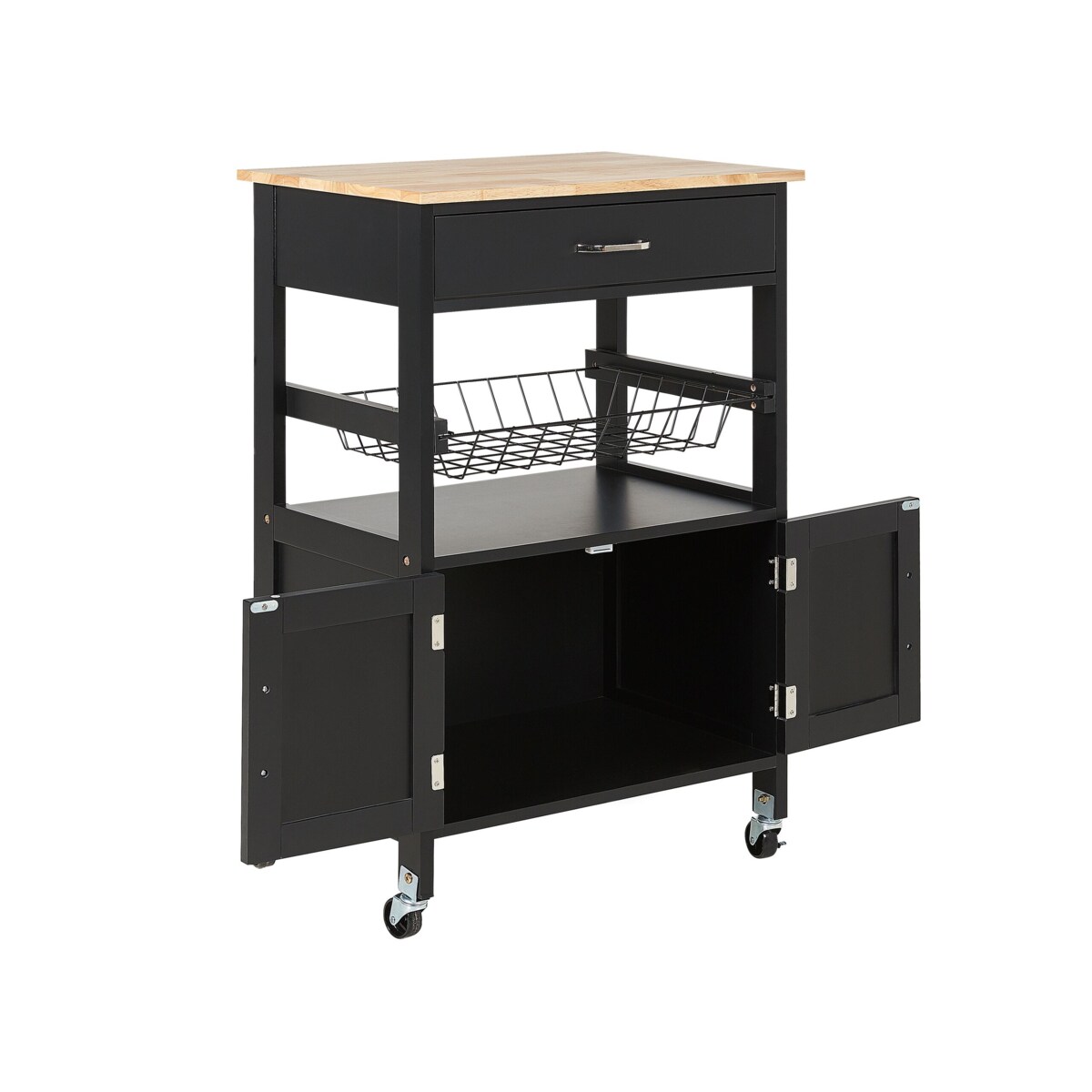 Wózek kuchenny 1 szuflada jasne drewno z czarnym LUGO