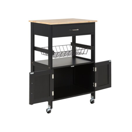 Wózek kuchenny 1 szuflada jasne drewno z czarnym LUGO