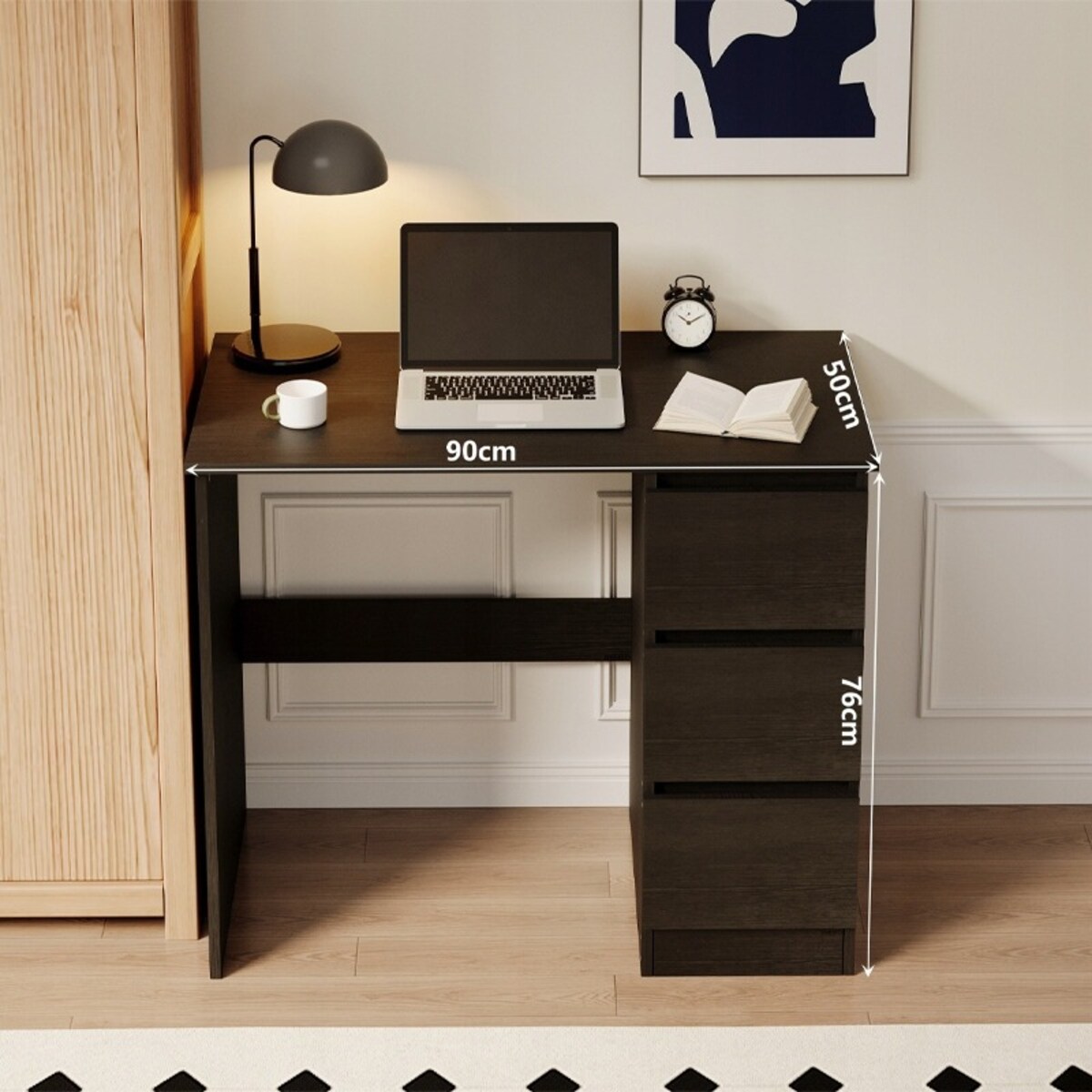 Biurko komputerowe czarne nowoczesne szufladami loft