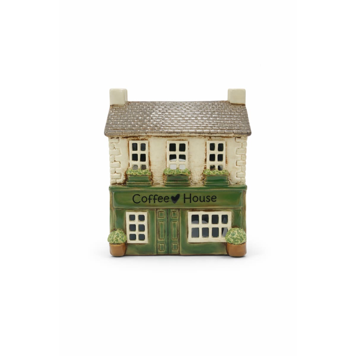 Ceramiczny domek na tea-lighty 16,5x14,5x9 cm COFFEE HOUSE kremowo-zielony