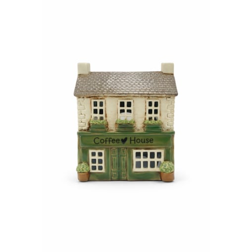 Ceramiczny domek na tea-lighty 16,5x14,5x9 cm COFFEE HOUSE kremowo-zielony