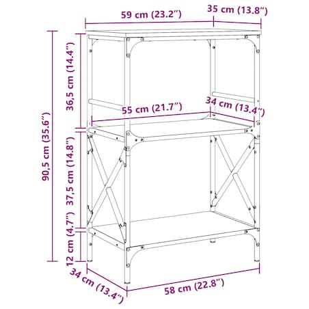vidaXL 3-poziomowy regał na książki, czarny, 59x35x90,5 cm