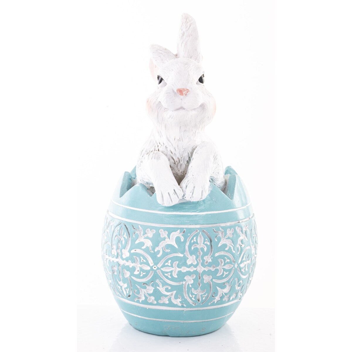 Dekoracja - króliczek w skorupce PISANKI 12x7,5x7,5 cm niebieska