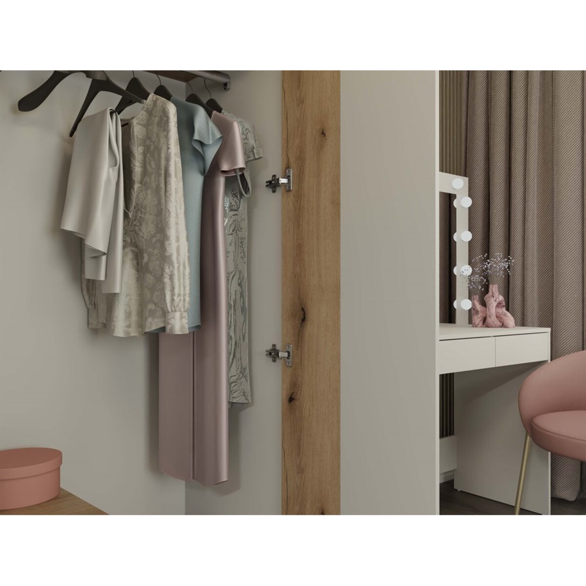 SZAFA AVA 150 CM LUSTRO 2 SZUFLADY RYFLOWANY FRONT DĄB EVOKE KASZMIR BEŻ