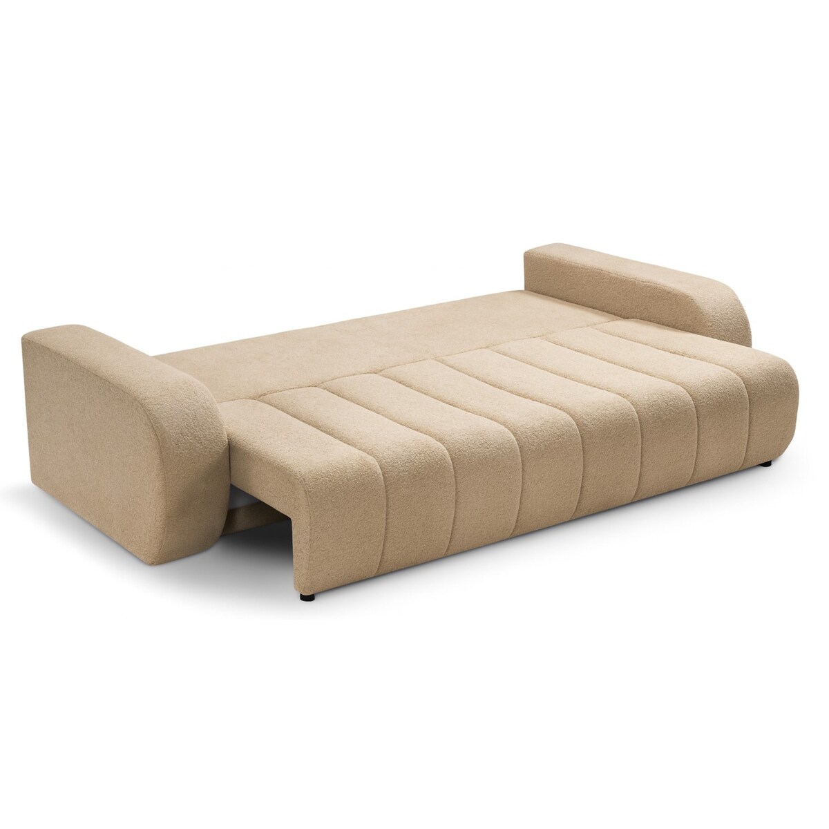 Sofa rozkładana ALOO obita tkaniną boucle z ozdobnymi poduszkami, beżowa