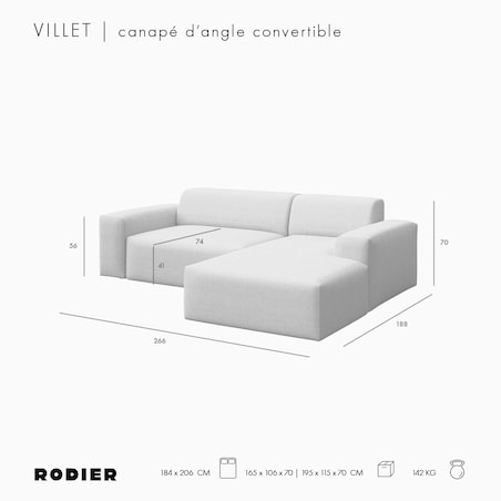 Villet Sofa narożna prawa z funkcją spania i pojemnikiem beżowa