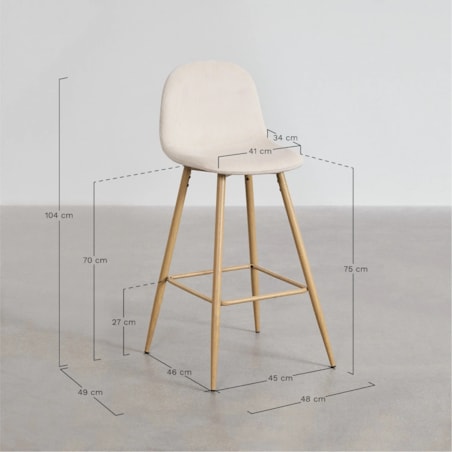 Krzesło barowe sztruksowe, metalowe nogi 75 cm Glamm