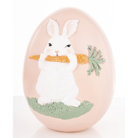 Dekoracja - jajko ozdobne 12x9x9 cm PISANKA różowa z królikiem