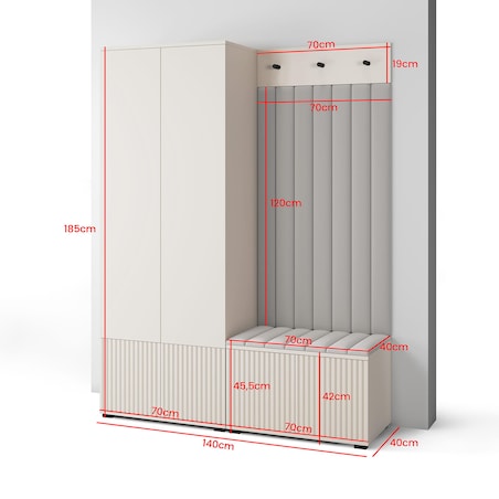 Garderoba ryflowana Ritmo wersja 1 Trinity 15 cashmere beż