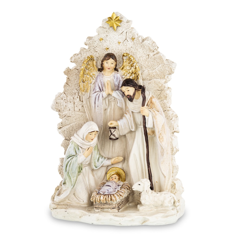 Dekoracja - szopka z aniołem 24x16x6 cm PRESEPIO-2 biało-złota
